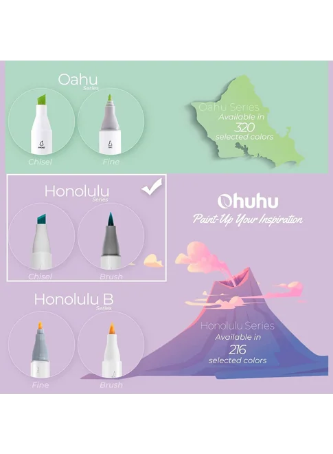 Ohuhu Honolulu Alcohol Art Markers Σετ Μαρκαδόρων 24 Βασικών Χρωμάτων Brush & Chisel