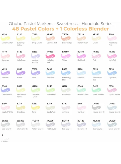 Ohuhu Honolulu Alcohol Markers Σετ Μαρκαδόρων 48 Pastel χρωμάτων Brush & Chisel
