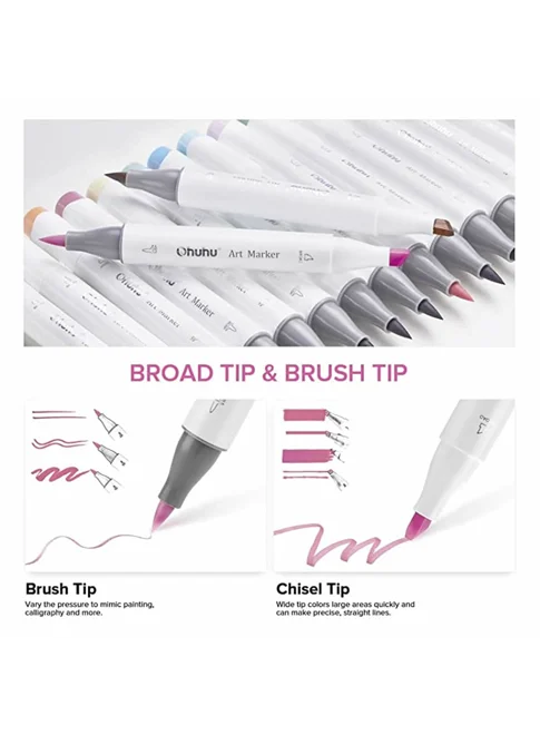 Ohuhu Honolulu Alcohol Markers Σετ Μαρκαδόρων 48 Pastel χρωμάτων Brush & Chisel