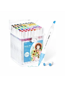 Ohuhu Water-based Coloring Markers Dual Σετ 64 Χρώματα Brush & Chisel