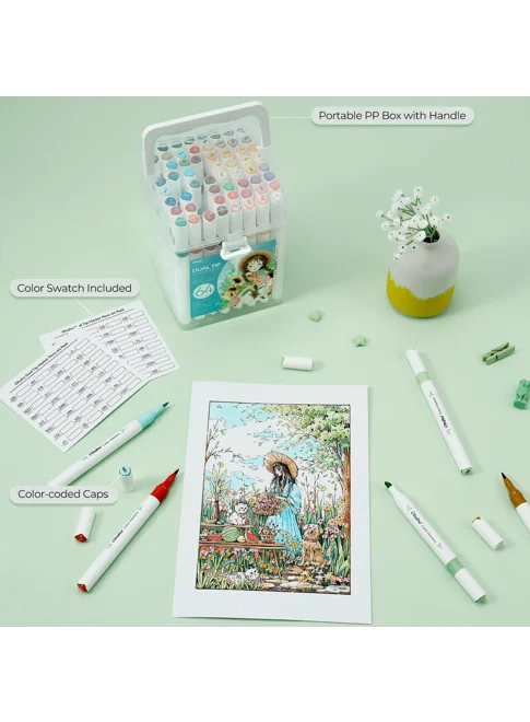 Ohuhu Water-based Coloring Markers Dual Σετ 64 Χρώματα Brush & Chisel