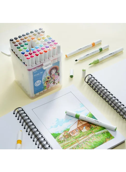 Ohuhu Water-based Coloring Markers Dual Σετ 64 Χρώματα Brush & Chisel