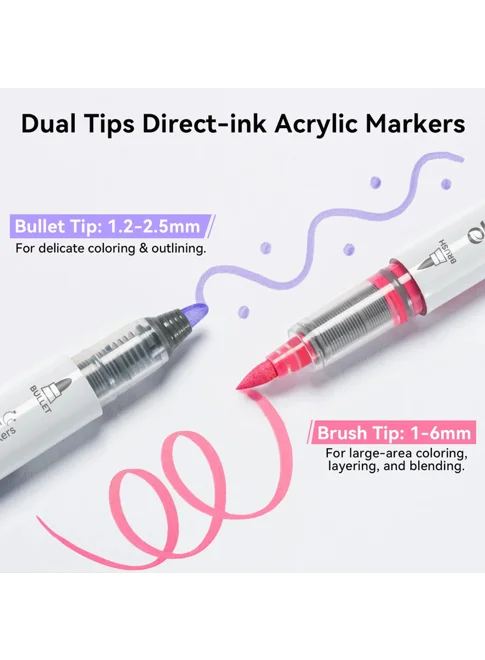 Ohuhu Acrylc Markers Σετ 24 Ακρυλικοί Μαρκαδόροι Waimoku Brush & Bullet