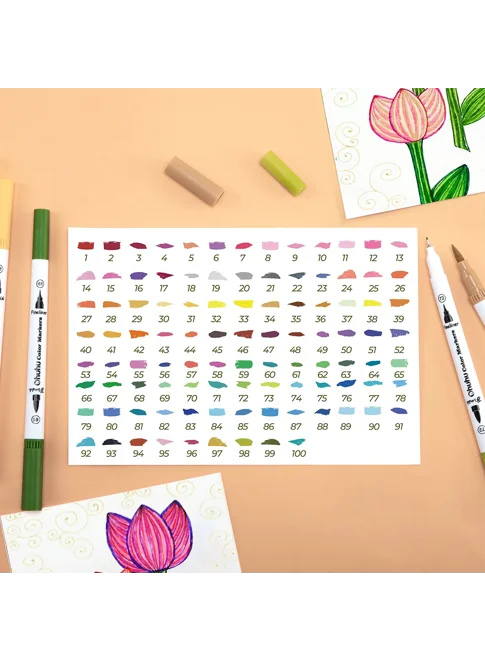 Ohuhu Art Markers Σετ Μαρκαδόρων 100 Χρωμάτων με βάση το Νερό Brush & Fineliner