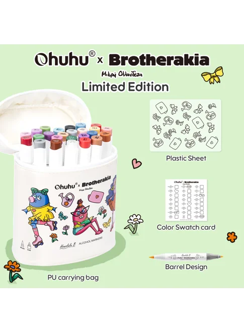 Ohuhu x Brotherakia – Σετ 24+1 μαρκαδόρων αλκοόλης brush & fine «Μικρή Ολλανδέζα»